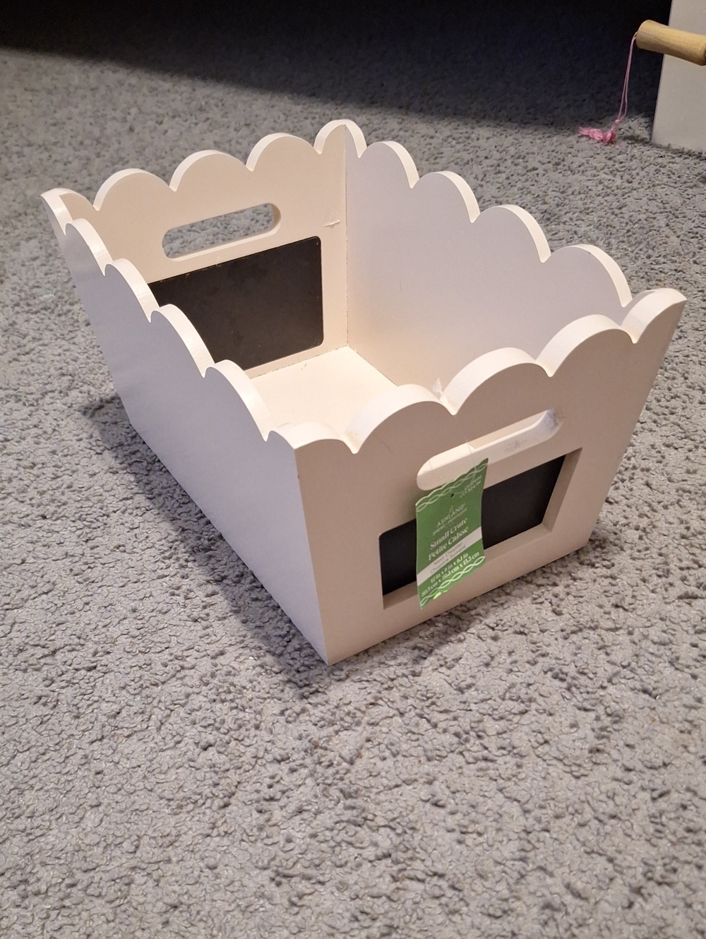 Ashland White Scalloped Wooden Storage Bin